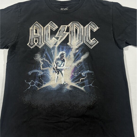 ACDC Ballbreaker Glitter Unisex Faded Black Band Tee Crew T-shirt Rock Sz M - Picture 2 of 8